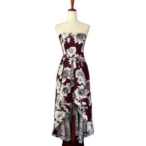 Speechless Strapless Burgundy Floral High Low Dress Size 11 Prom Dance